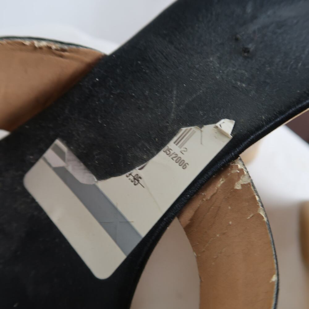 Vintage Y2K Black Leather Wedge Mule Sandals Heels 10 - Picture 6 of 7
